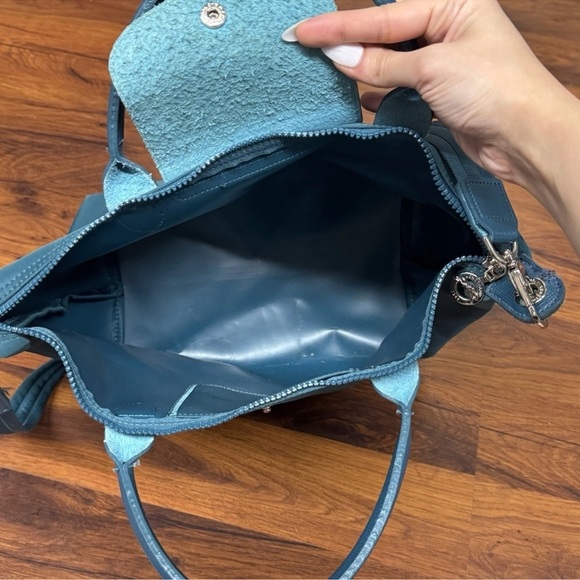Longchamp Le Pliage Neo Teal Blue Large Tote with Strap - Picture 11 of 16